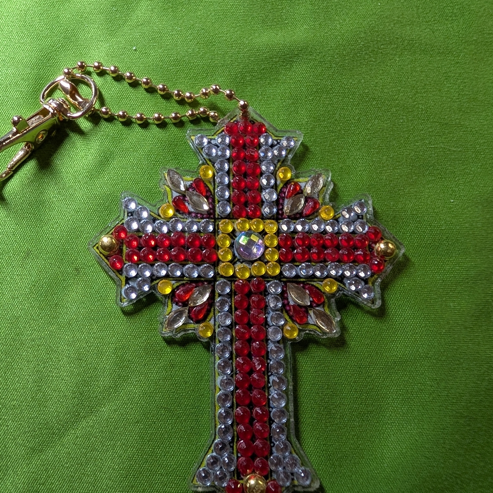 5 for $10. Decorative Cross Keychain with Red and Gold Accents